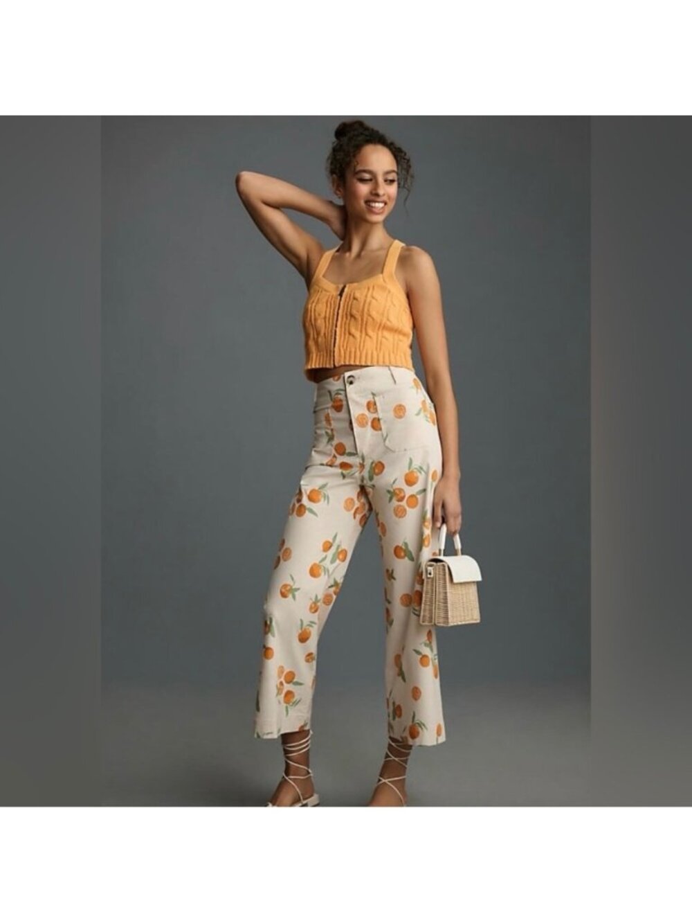 Anthropologie Maeve x Dylan Mierzwinski The Collette Pant 28 Crop Orange Fruit P